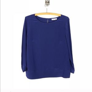 Ellie Kai Royal Blue/Purple 100% Silk Long Sleeve Classic  Blouse 4